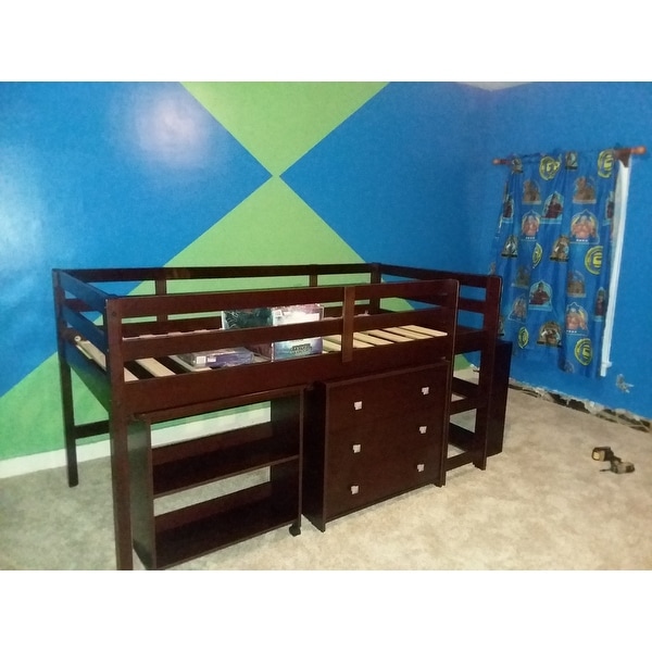 donco kids low study loft desk twin bed with chest and bookcase
