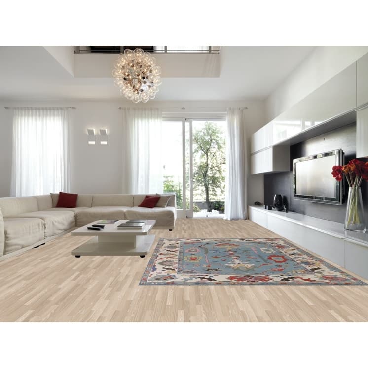 Light Blue Oushak Oriental Area Rug Hand-Knotted Wool Carpet - 9'1" x 11'10"