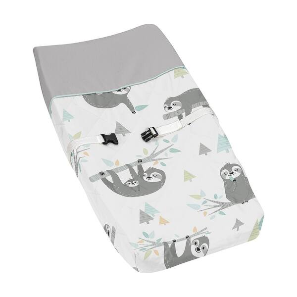 slide 2 of 6, Sweet Jojo Designs Blue Grey Jungle Sloth Leaf Unisex Boy or Girl Changing Pad Cover - Turquoise Gray Green Botanical Rainforest