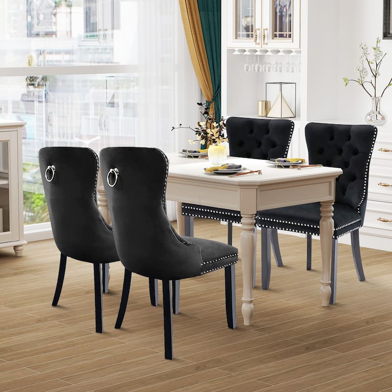 Dining Chairs Set of 4, Luxury Upholstered Velvet Kitchen Chairs Side Chair with Padded Seat Back and Solid Wood Legs