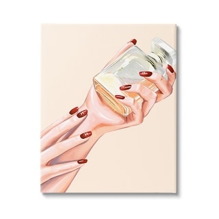 Stupell Chic Red Nail Polish Holding Perfume Bottle Canvas Wall Art - White