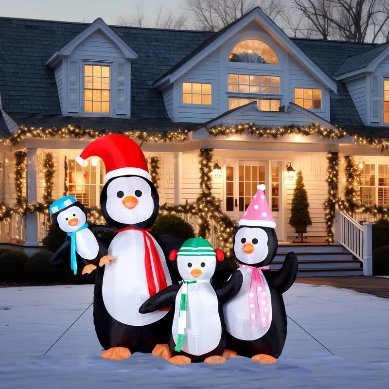 Fraser Hill Farm 10-Ft. Tall Penguin Family, Blow Up Inflatable with Lights and Storage Bag