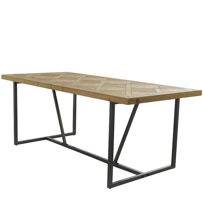 Wood Geometric Carved Dining Table with Black Metal Base - Brown - Roche River Decor