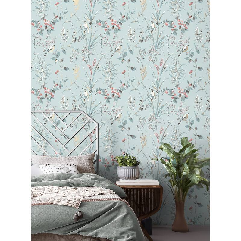 Fine Decor Mariko Light Blue Botanical Wallpaper