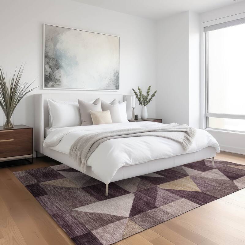 Machine Washable Indoor/ Outdoor Geo Rubi Chantille Rug