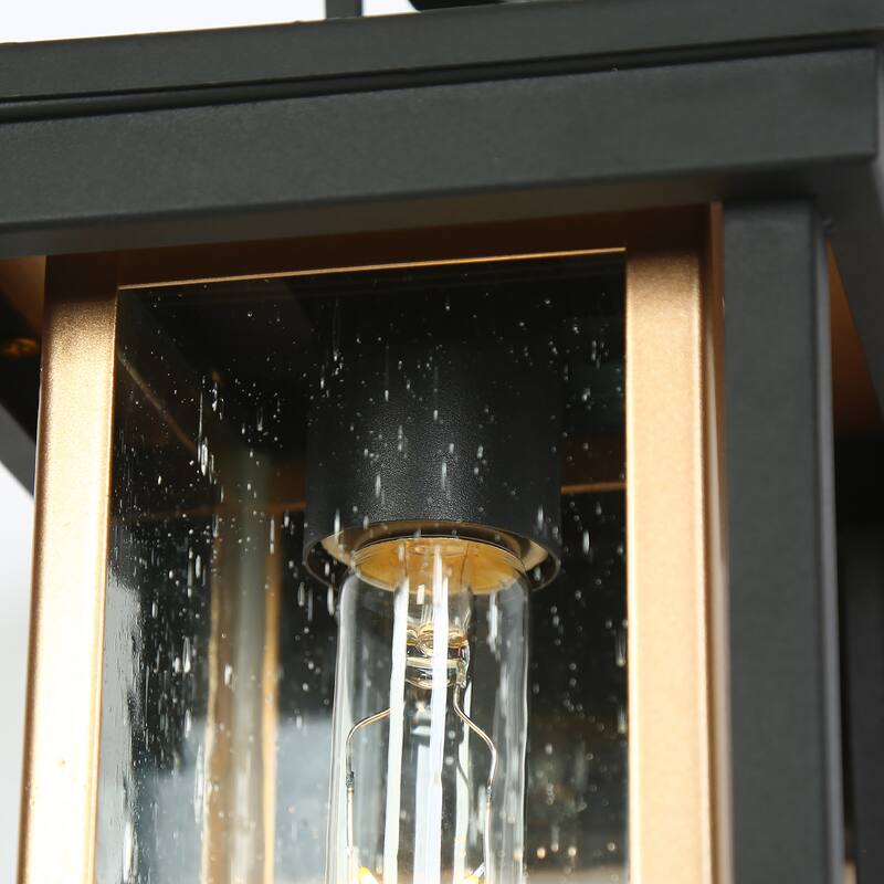 Modern 1-Light Outdoor Wall Sconces Black Gold Lantern Porch Patio Lamps - W 6.3"xD 7.9"xH 13.6"
