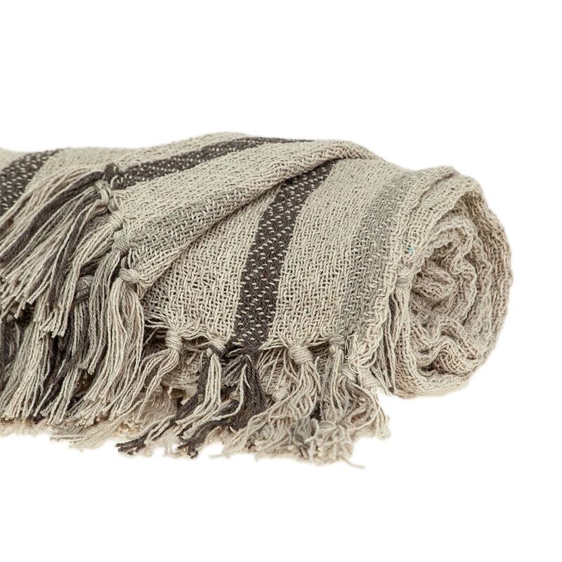 67" X 52" Beige Quilted Cotton Striped Throw Blanket
