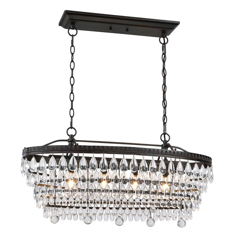 4-Light Indoor Glass Retro Pendant light Statement Tiered Chandelier with Crystal Accents