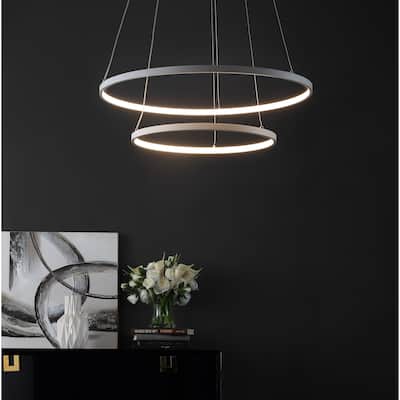 SAFAVIEH Lighting 74-inch Faven White Adjustable LED Pendant - 24" W x 24" L x 12-74" H