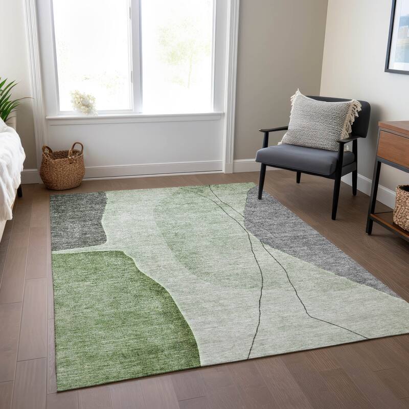 Machine Washable Indoor/ Outdoor Chantille Modern Abstract Rug - Green - 10' x 14'
