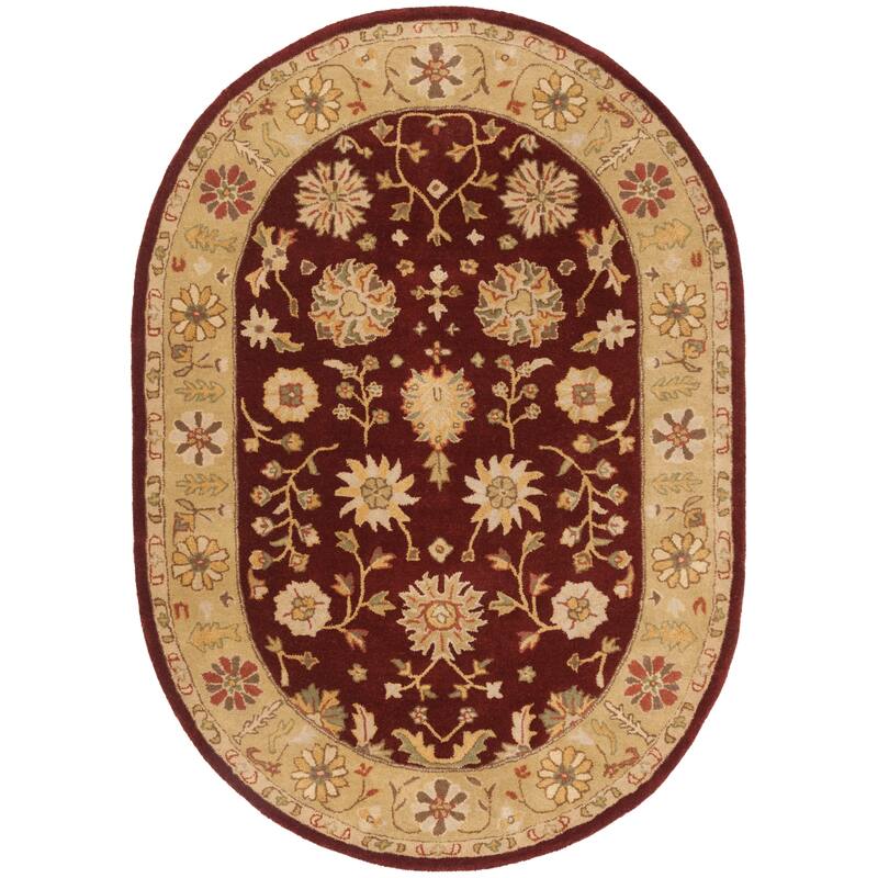 SAFAVIEH Handmade Heritage Layered Faux Bois Traditional Oriental Wool Rug - 4'6" x 6'6" Oval - Red/Gold