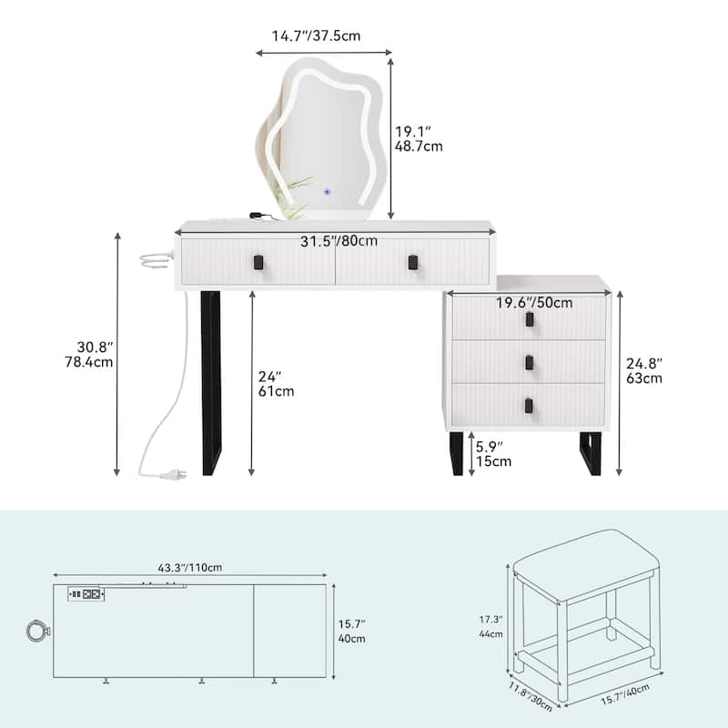 Moasis 46''Makeup Vanity Irregular LED Mirror Vanity Desk