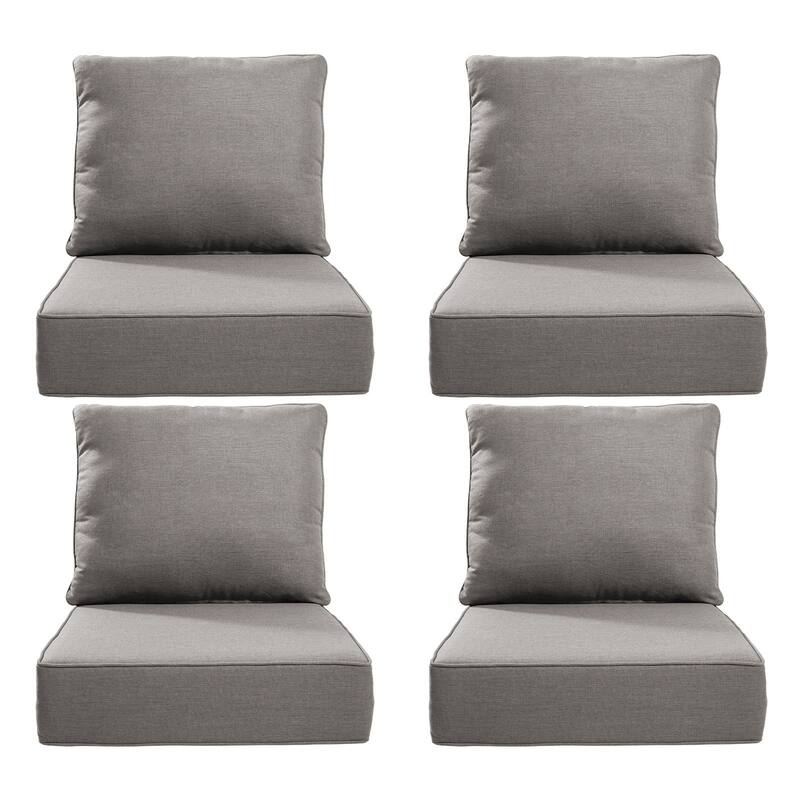 22" W x 24" D x 6" T Outdoor Lounge Chair Replacement Cushion Set Water and Fade Resistant - 4 Sets - Gray