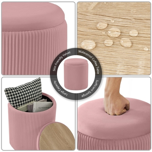Round Boucle Upholstered Ottoman Set of 2 - Bed Bath & Beyond