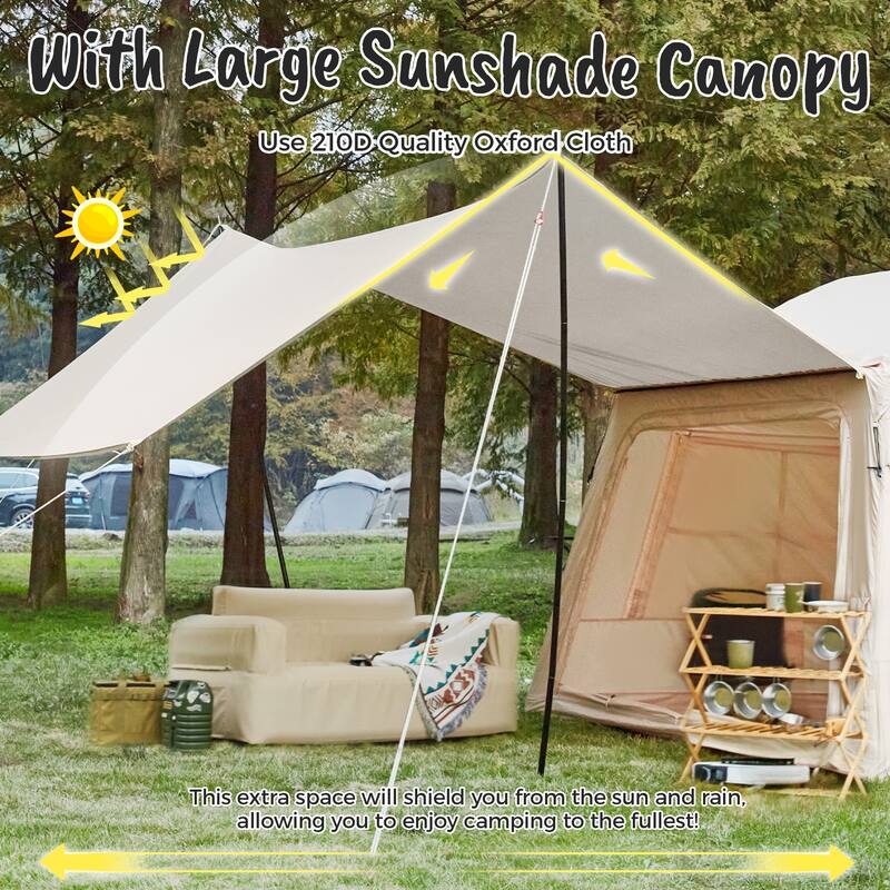 Erommy Inflatable Camping Tent, Glamping Tents 4 Season Waterproof Windproof Cotton Tent with Stove Jack & Mesh Windows & Pump