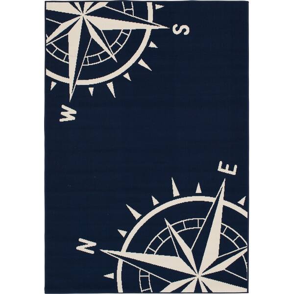 Shop Gainsville Nautical Compass Blue And Ivory Woven Area Rug