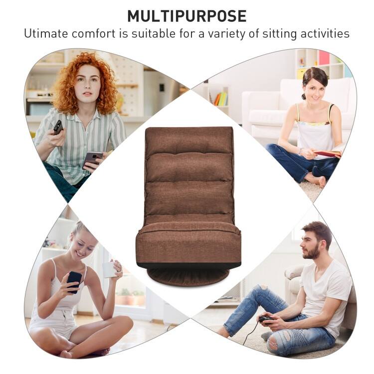 360-Degree Swivel Floor Chair with Foldable Design and Adjustable Backrest