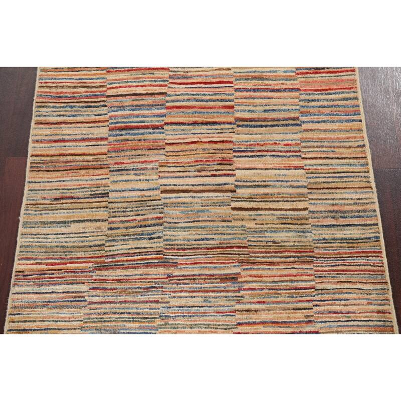 Striped Gabbeh Kashkoli Contemporary Area Rug Hand-knotted Wool Carpet - 2'8" x 3'11"
