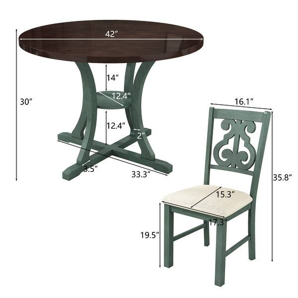 dimension image slide 1 of 2, 5-Piece Round Dining Set with Hollow Chair Back