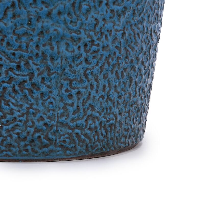 Anmytek Handmade Ceramic Planter Set Blue Textured for Succulents Indoor Garden