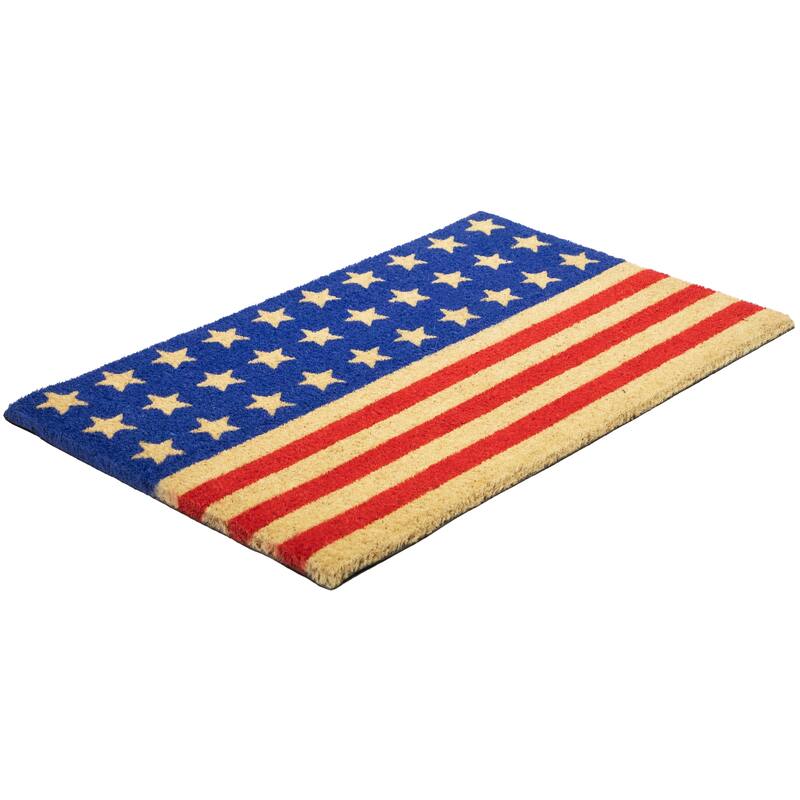 Blue and Red Americana Stars and Stripes Coir Outdoor Doormat - 30