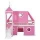 preview thumbnail 3 of 7, Pink Pine Wood Castle Style Bunk Bed with Slide, Tent, and Tower, Full-Length Guardrail