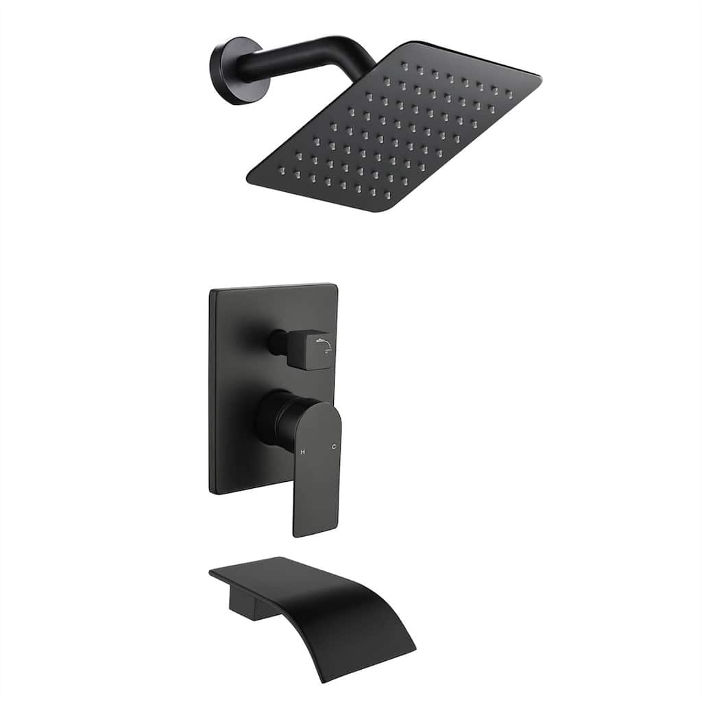 Tub Shower Faucet With Rough-in Valve Wall Mounted Shower System With Tub Spout Modern 8 Inch Rainfall Shower Head Kit Set