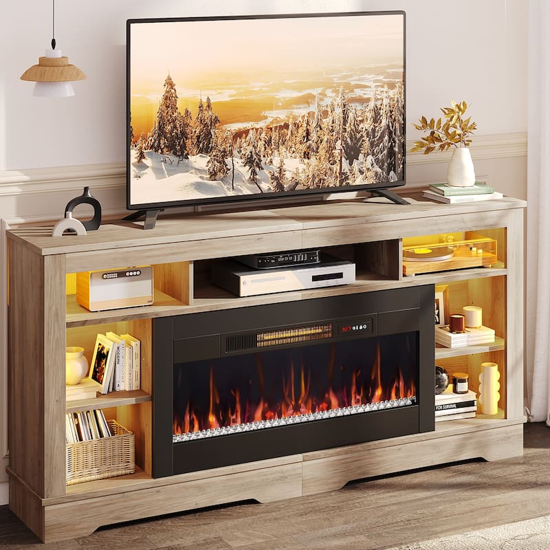 Bestier Fireplace 70" TV Stand With 36" Fireplace, LED Media Console With Storage - Grey