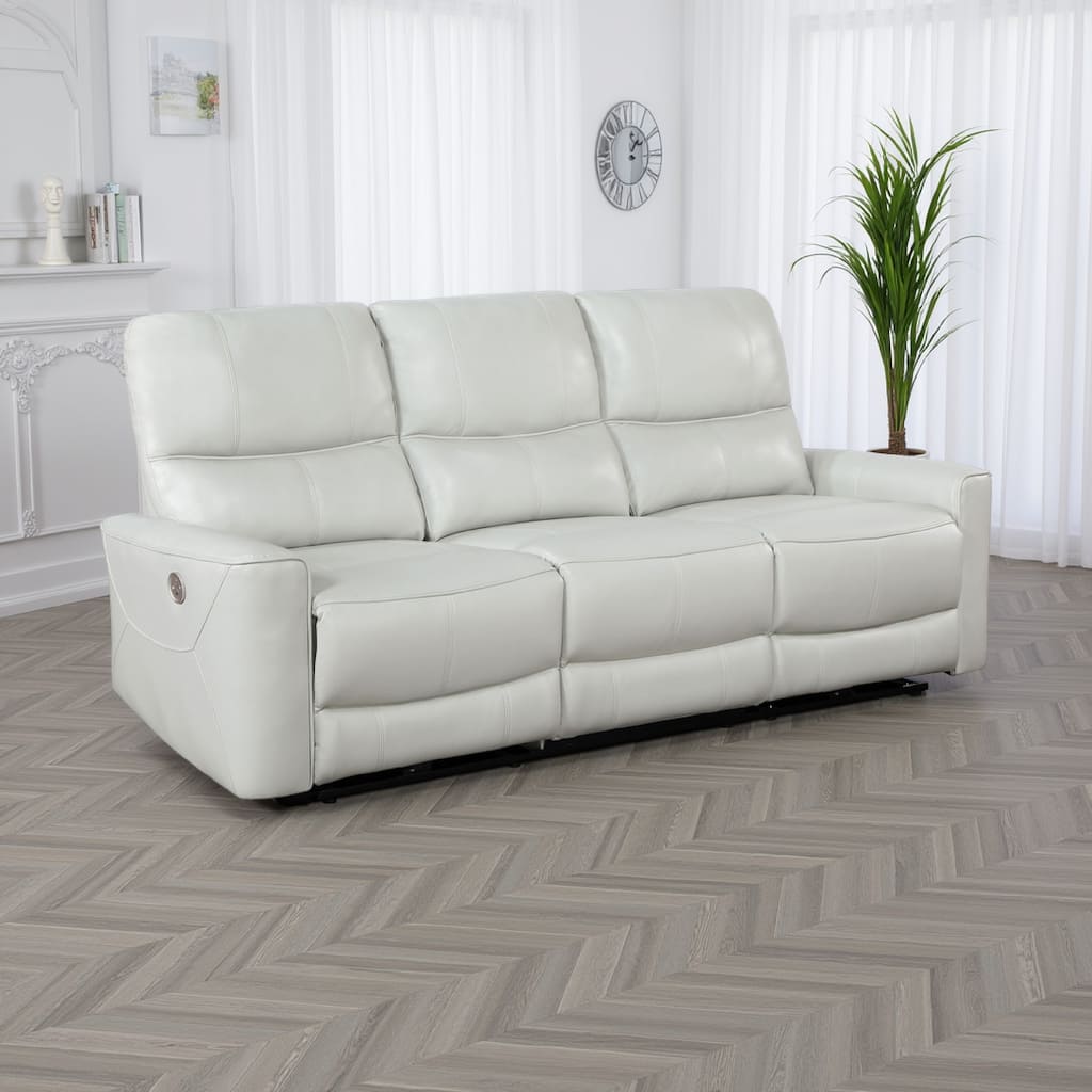 Lima Power Recliner Sofa, Ivory Faux Leather, USB Port, Cushions, 83 Inch