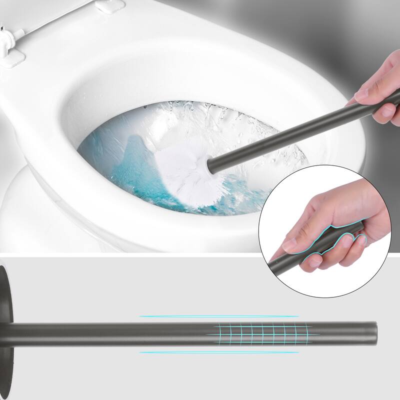 Stainless Steel Toilet Bowl Brush and Holder Wall Mounted Bathroom Essentials - Gray
