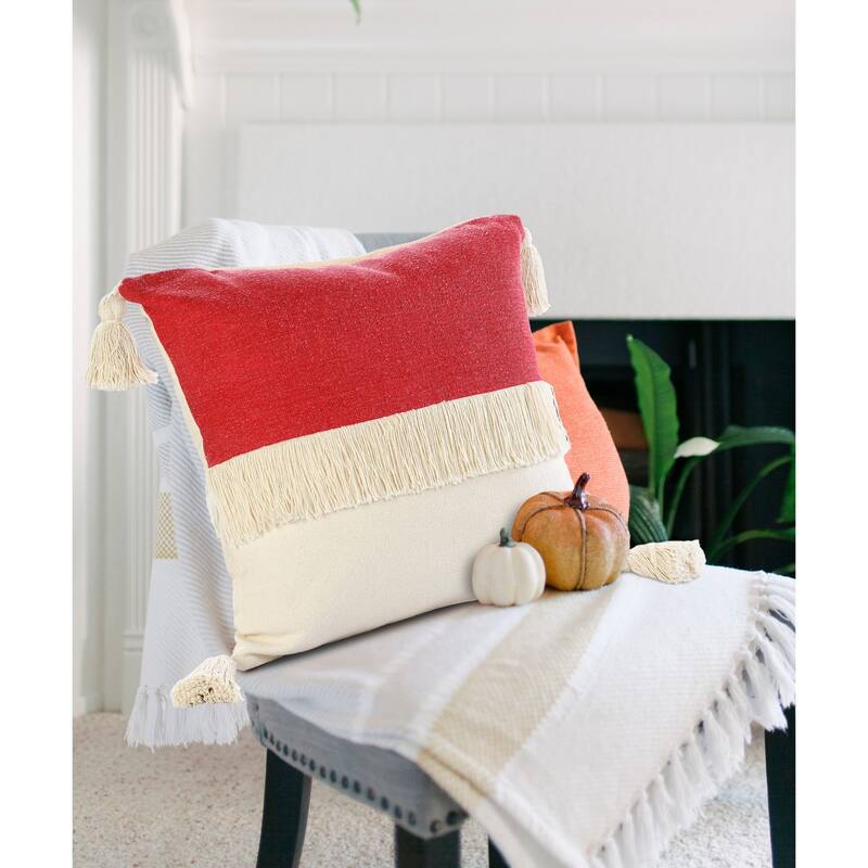 20" Raspberry Red and White Block Square Throw Pillow