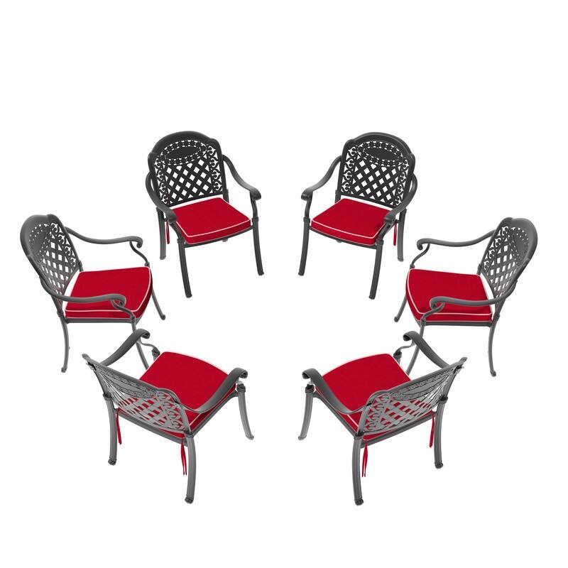 Outdoor 6-Piece Aluminum Dining Chairs with Red Cushions