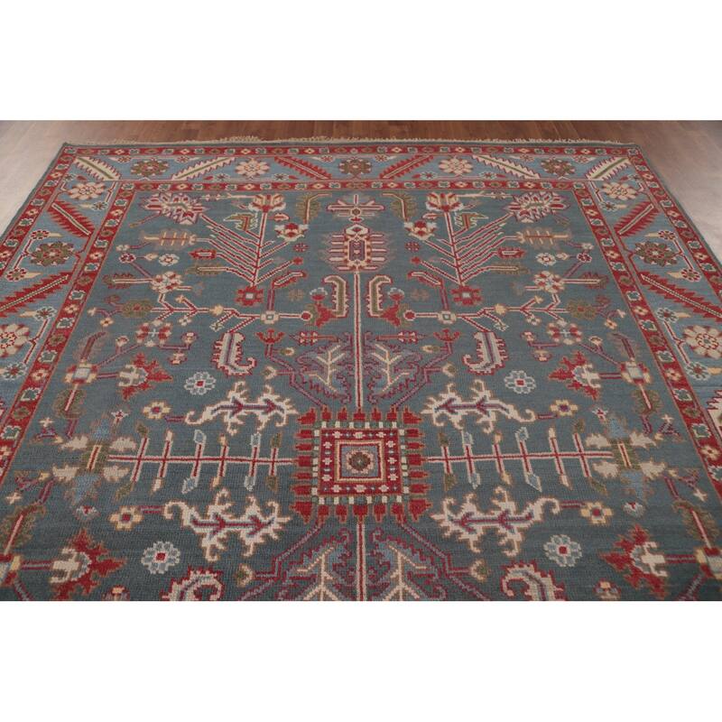 Oushak Area Rug Hand-Knotted Floral Wool Carpet - 8'0"x 9'10"