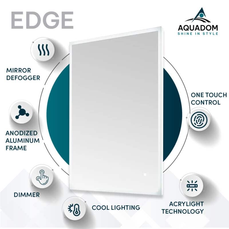 AQUADOM Edge 30" Led Lighted Mirror for Bathroom with Defogger, Touch Control. - 30"x32"x1.5"