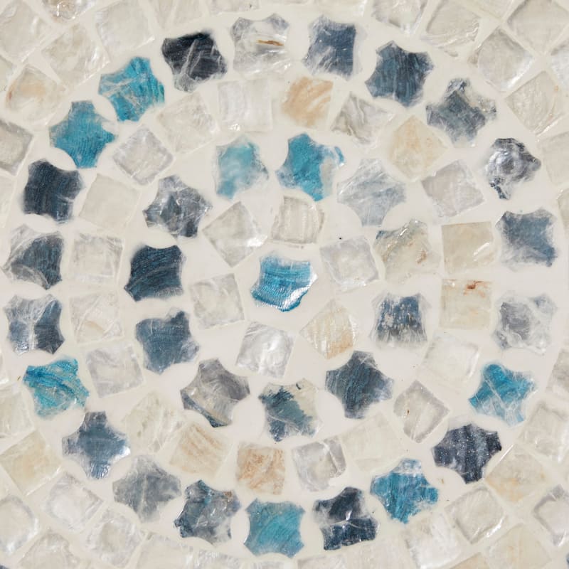 Beige Mother of Pearl Shell Handmade Mosaic Plate Home Wall Decor with Blue Accents