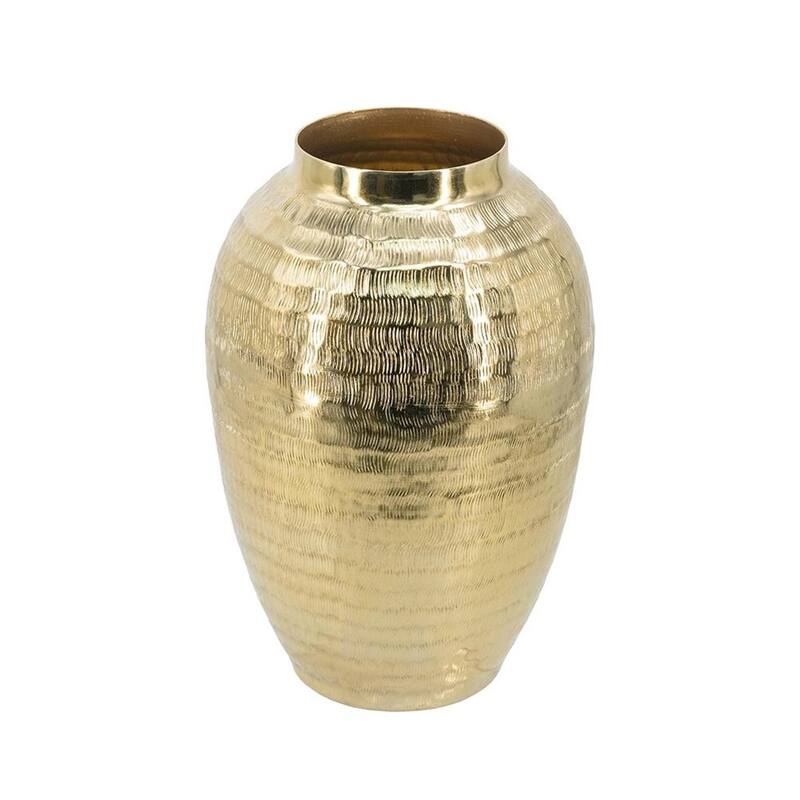 13" Gold Hammered Aluminum Urn Table Vase - 8.00