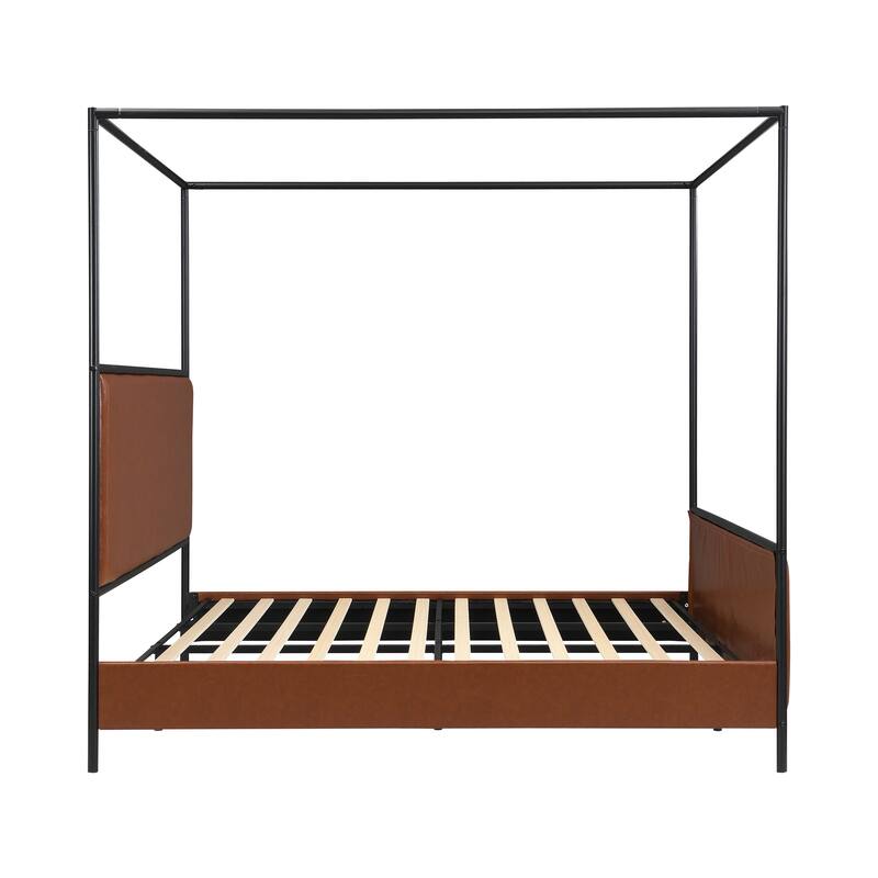 Christopher Knight Home - Alice Modern PU Upholstered King Canopy Bed Frame with Iron Legs