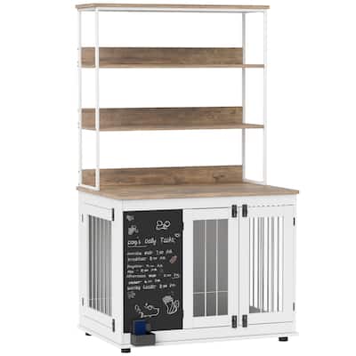 PawHut Furniture Dog Crate for Large Dogs, 39" Dog Kennel Furniture Side Table with Storage Shelf, Three Doors, White
