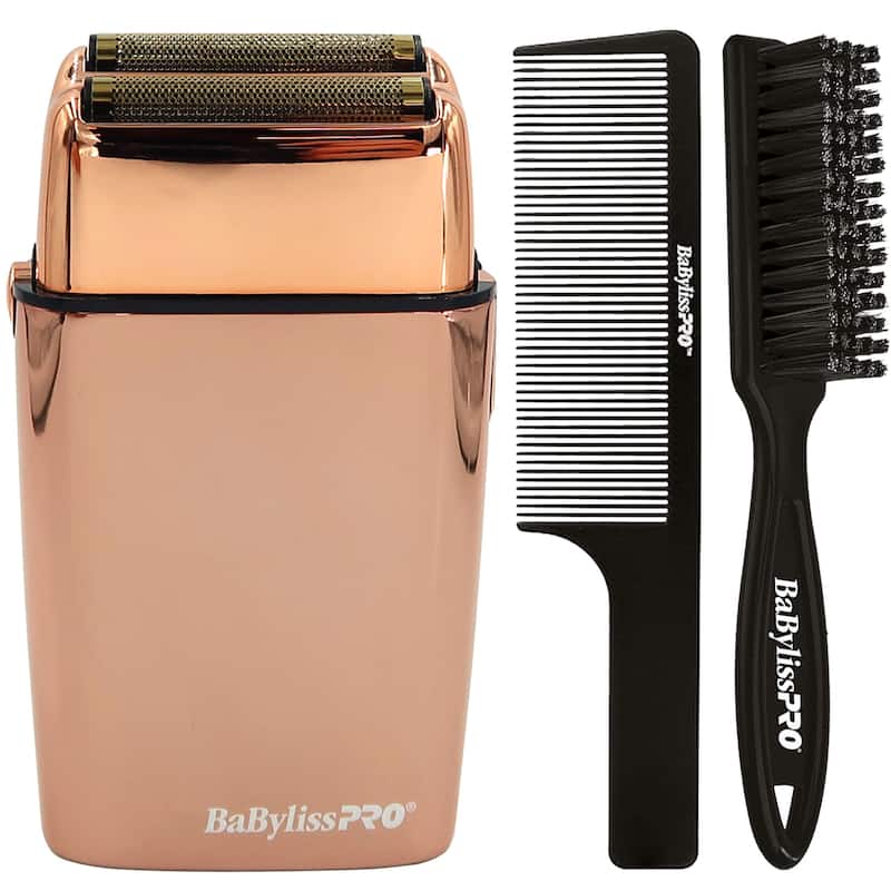 BaByliss Pro FOILFX02 Cordless Metal ROSE GOLD Double Foil Shaver FXFS2RG-ROSE GOLD + Fade Brush + 9" Comb - Rose Gold