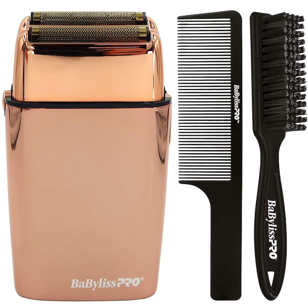 BaByliss Pro FOILFX02 Cordless Metal ROSE GOLD Double Foil Shaver FXFS2RG-ROSE GOLD + Fade Brush + 9" Comb
