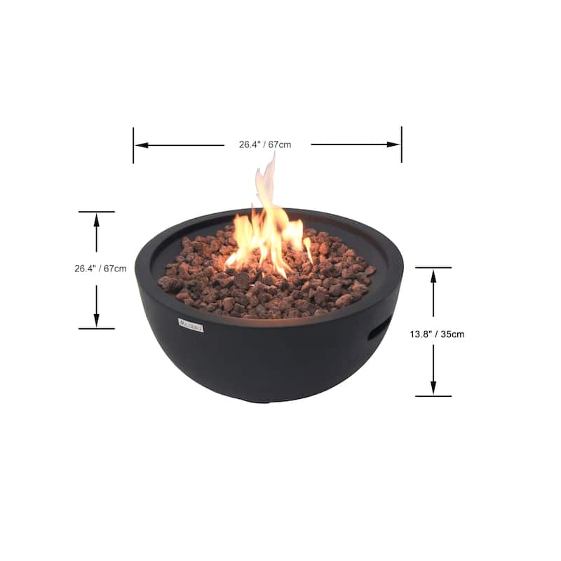 Modeno Jefferson 40,000 BTU Concrete Propane Fire Bowl with Lava Rocks & Cover - 26.6 X 26.6 X 13.8