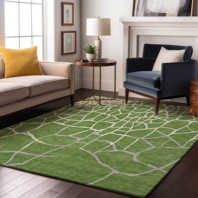 Premium Washable Super Soft Contemporary Webby Mayfield Rug - Green - 9' x 12'