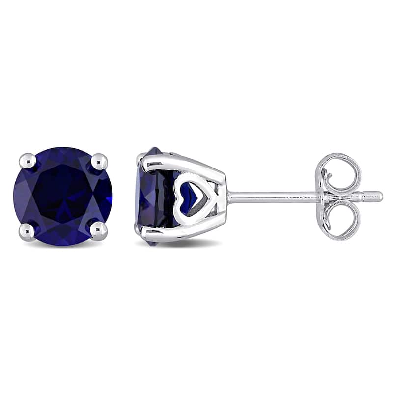 Miadora Created Blue Sapphire Birthstone Solitaire Stud Earrings in Sterling Silver