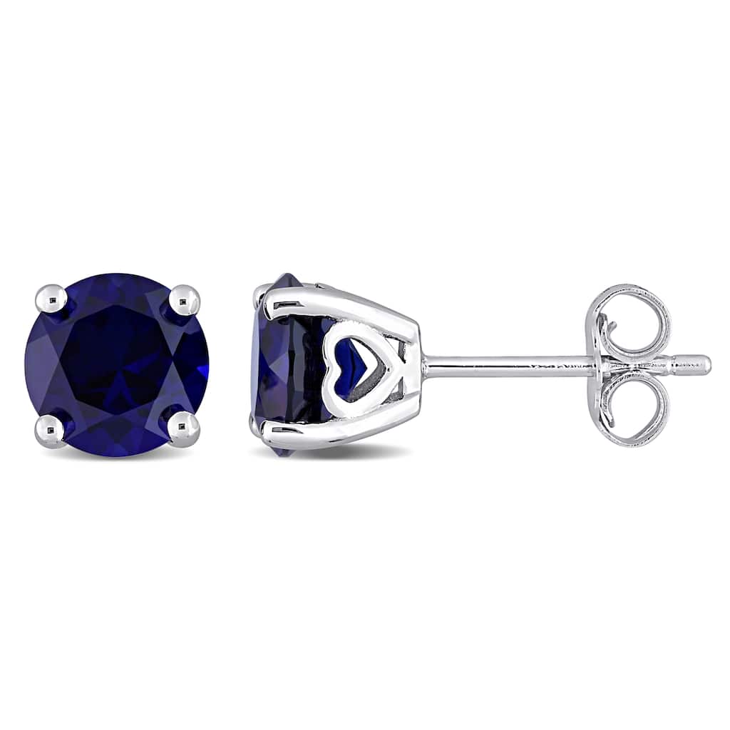 Miadora Created Blue Sapphire Birthstone Solitaire Stud Earrings in Sterling Silver