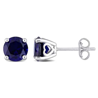 Miadora Created Blue Sapphire Birthstone Solitaire Stud Earrings in Sterling Silver
