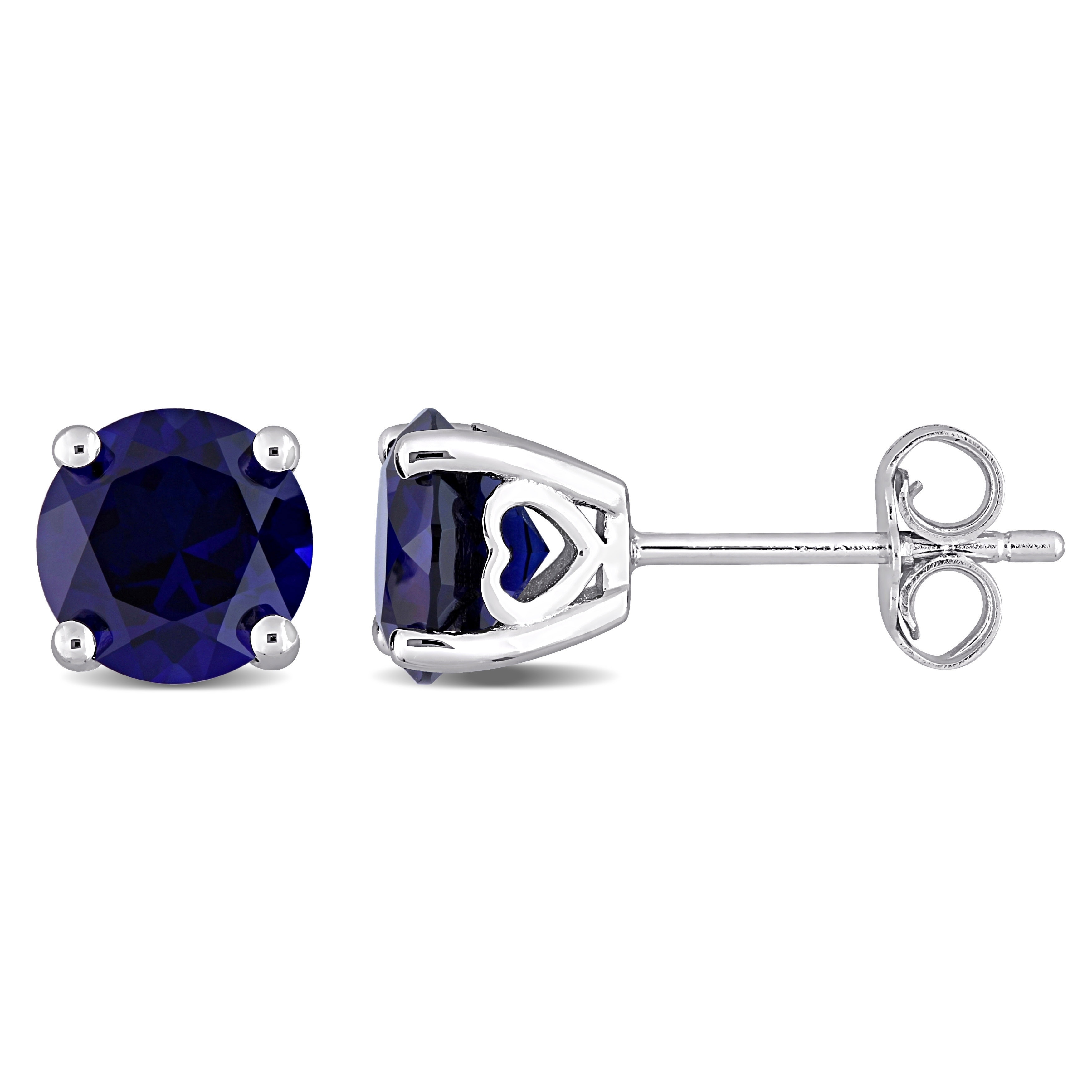 Miadora Created Blue Sapphire Birthstone Solitaire Stud Earrings in Sterling Silver