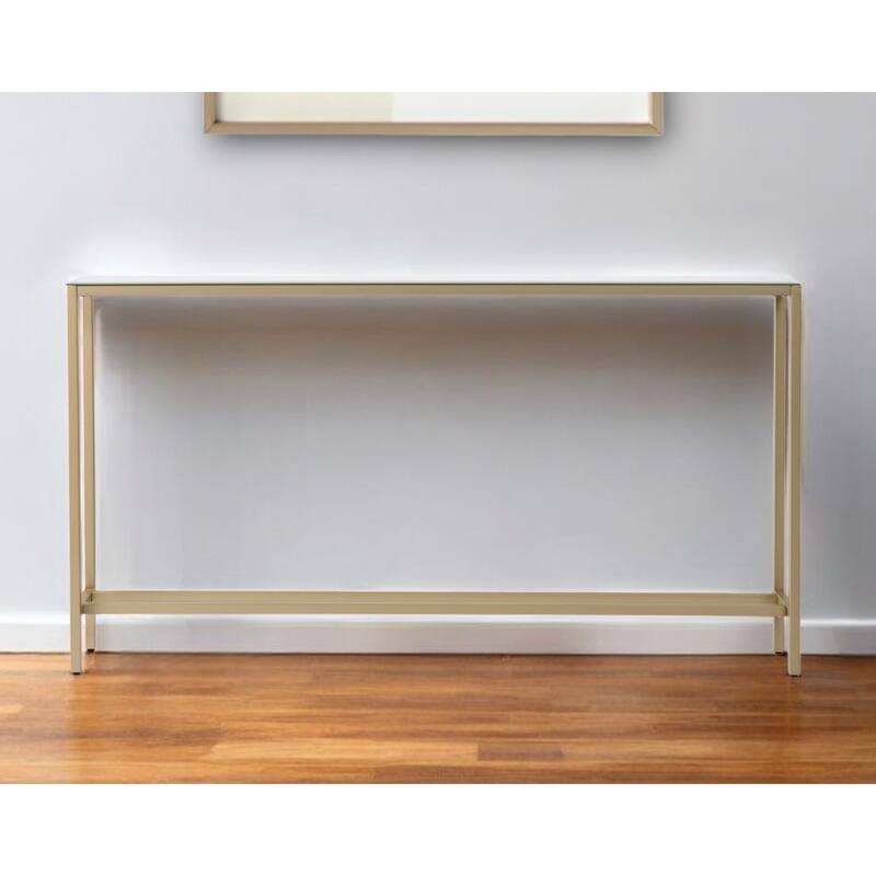 Silver Mirrored Glass Console Table, Gold Metal Legs and Modern Style - 56” L x 8” W x 30” H