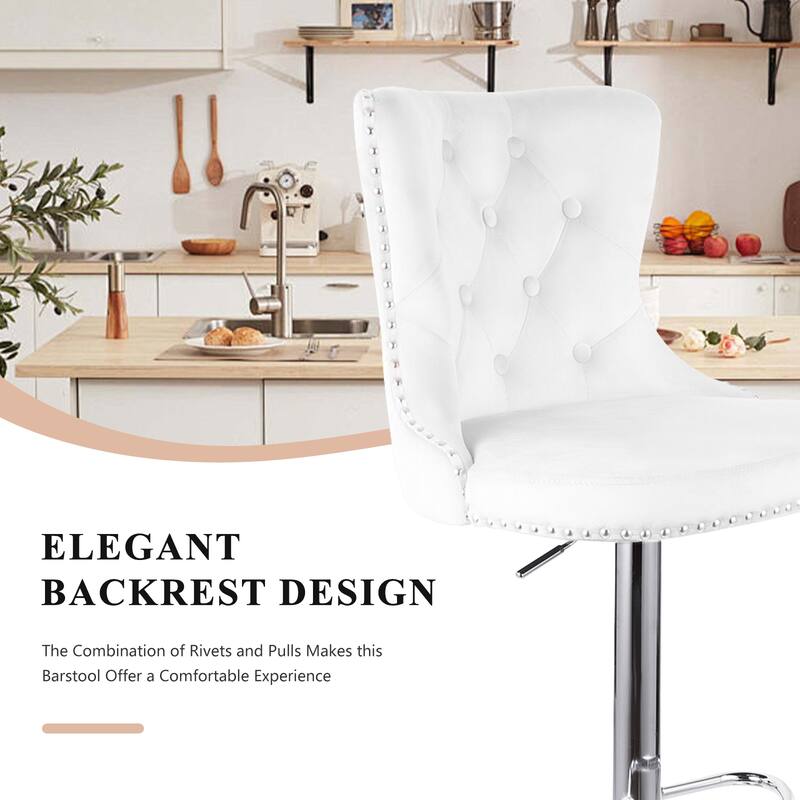 Velvet Swivel Bar Stools,Modern Bar Stools with High Back and Metal Footrest,Adjustable Swivel Barstools (Set of 2)