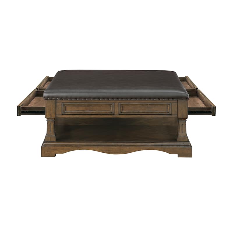 Dionne Rectangular Wood and Faux Leather Cocktail Table