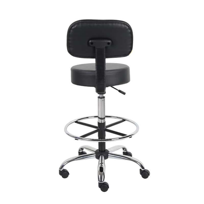 Fea Medical Drafting Stool, Black Vinyl, Low Back and Padded Seat, Chrome